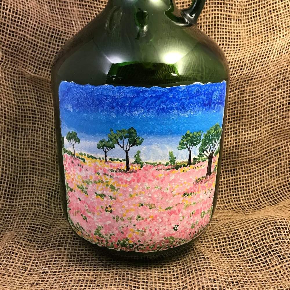 Hand painted Landscape on table lamp - Wine bottle - Picture 1 of 2